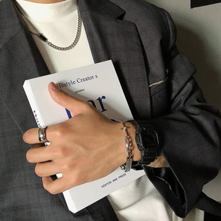 oHellow RENNA Bracelet Gelang Tangan Bangle Rantai Double Layer Silver Starburst Bintang Cross Bracelet Punk Hip Hop Retro Vintage Aesthetic Gelang Pria Wanita Korean Japan Style Fashion Jewelry Kekinian Trendy Unisex High End