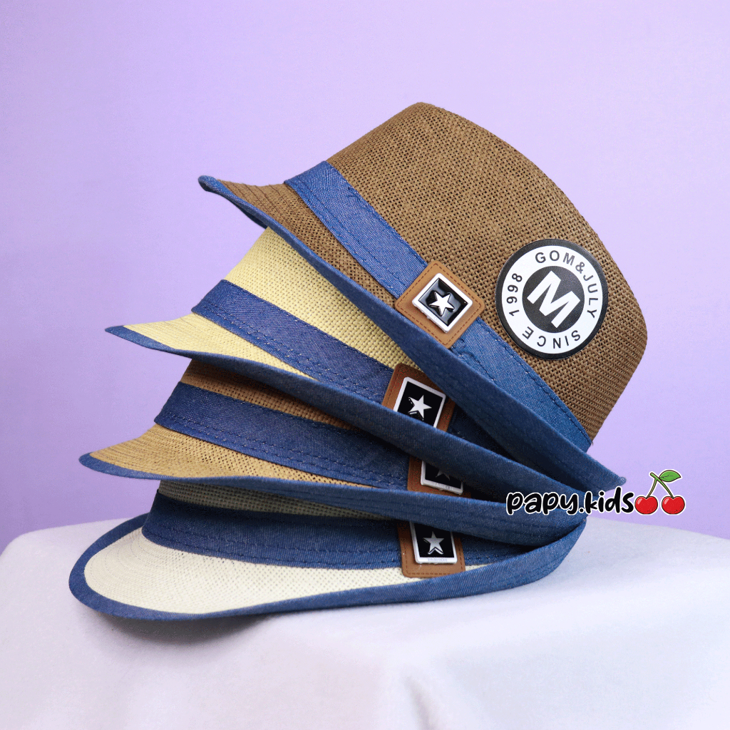 F28 หมวก Fedora สําหรับเด ็ กริบบิ ้ นสีฟ ้ า /เสื ่ อหมวก Fedora สําหรับเด ็ ก