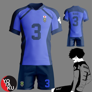 เสื้อกีฬาคอสเพลย์อะนิเมะ Ikki Niko Team Eleven Team 11th สีฟ้า