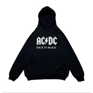 เสื้อแจ็กเก็ตมีฮู้ด สีดํา H&amp;m AC DC BACK IN BLACK