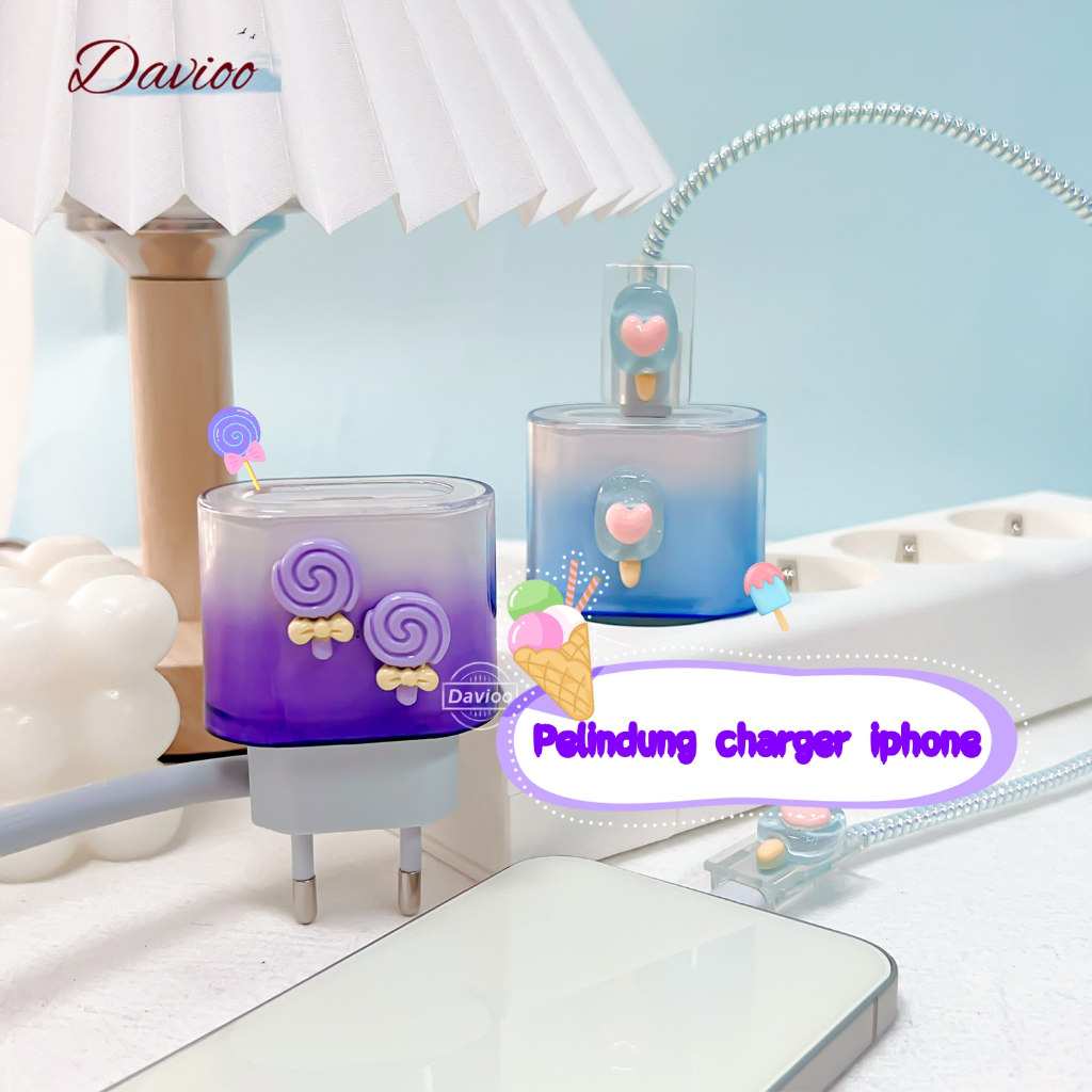 ไอโฟน 18w &20w | Carger Cable Protector Set 5pcs Package Cover Cable Protector & Charger Head Varied Motif