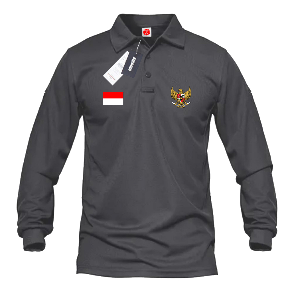 Zirdigo เสื้อโปโลผู้ชายแขนยาวคอปก Hut RI Garuda MP2 สกรีนคุณภาพ