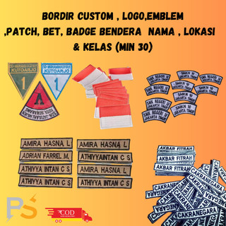 Custom Logo Patch Bet Bed Badge Bordir Nama, Kelas, Lokasi, Bendera Jahitan Kuat Rapi Teratur Presisi Tebal Garansi Minimal Pemesanan 30