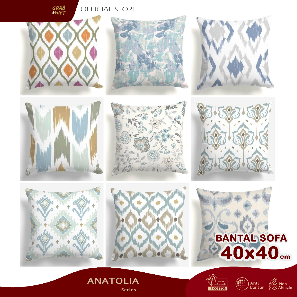 Anatolia Motif Print Sofa Pillow 40x40 cm Pillow Cushion Grabandgift