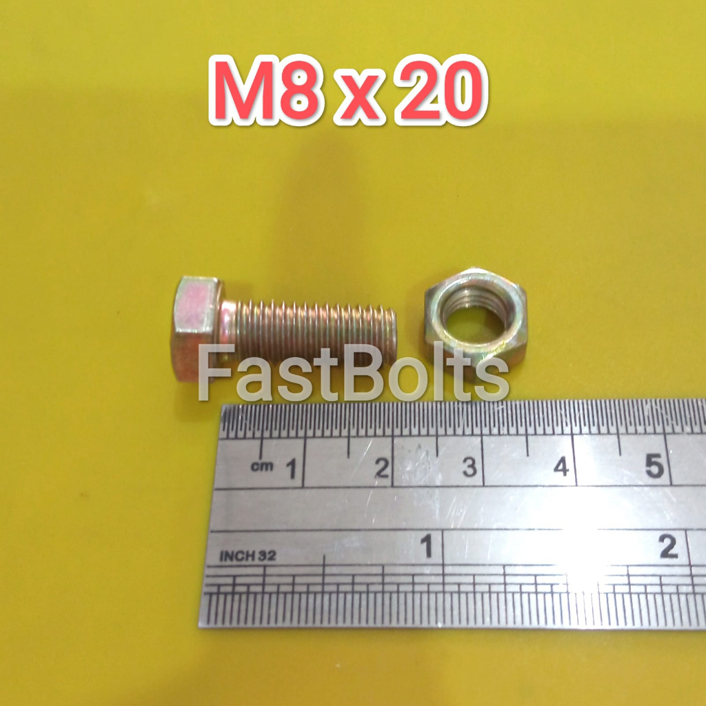 น็อตเหลืองและน็อต 12 ยาว 2 ซม. (M8x20)