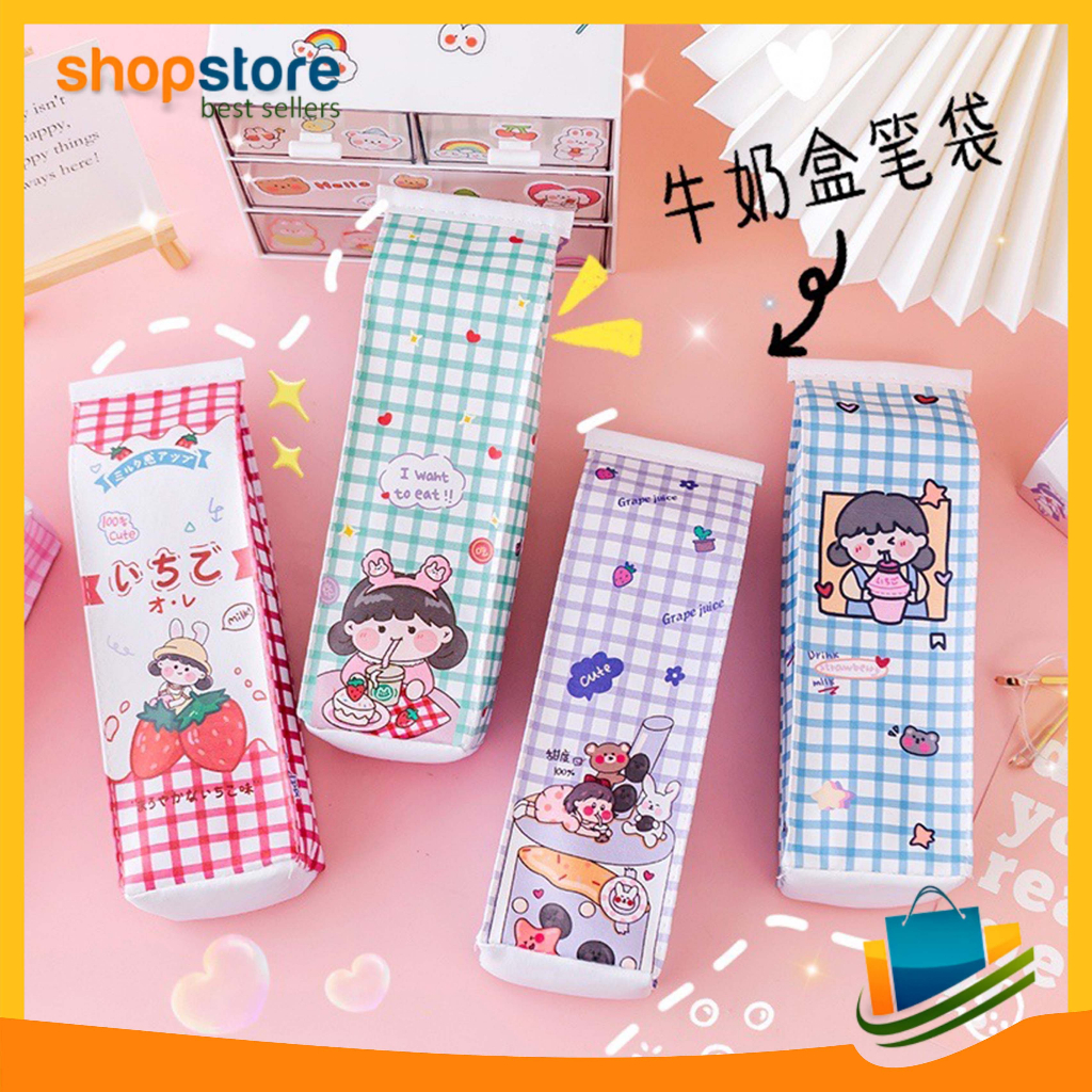 Unique Pencil Bag Pencil Case Pencil Case Cute Juice Box Motif Import SSB 633