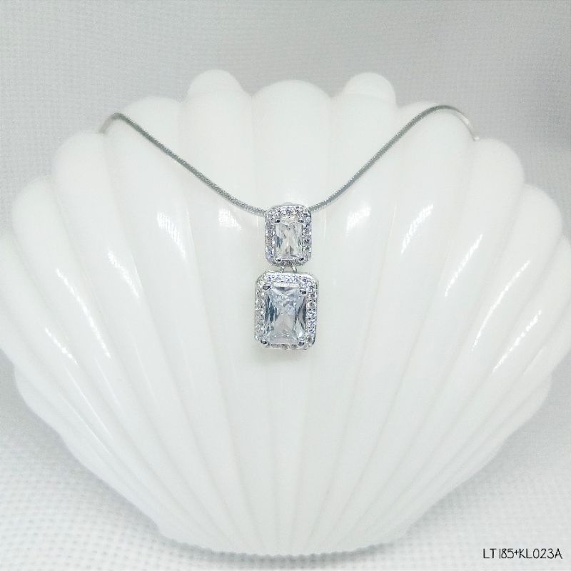 สร้อยคอผู้ใหญ่ Kasandra Chain Pendant 2 กล่อง Solitaire Silver 925 White Gold Plated - LT185