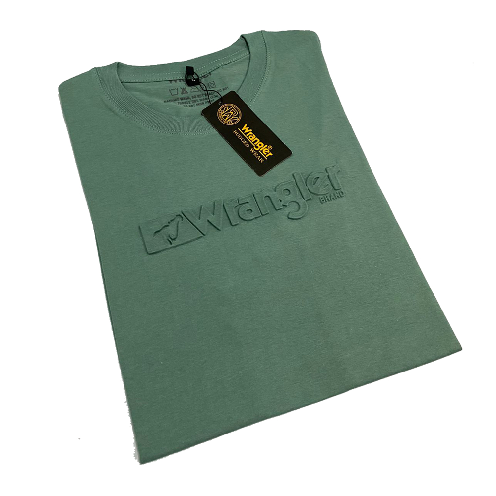 เสื้อยืดลายนูน Wrangler สําหรับผู้ใหญ่ l Wrangler พิมพ์ลาย Dusty Green เสื้อยืดคุณภาพพรีเมี่ยม