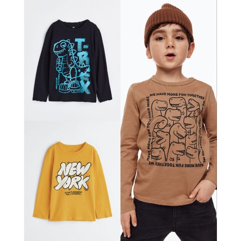 เสื้อเชิ้ตแขนยาวเด็กชาย H&M kaod boy ไดโน hnm hm