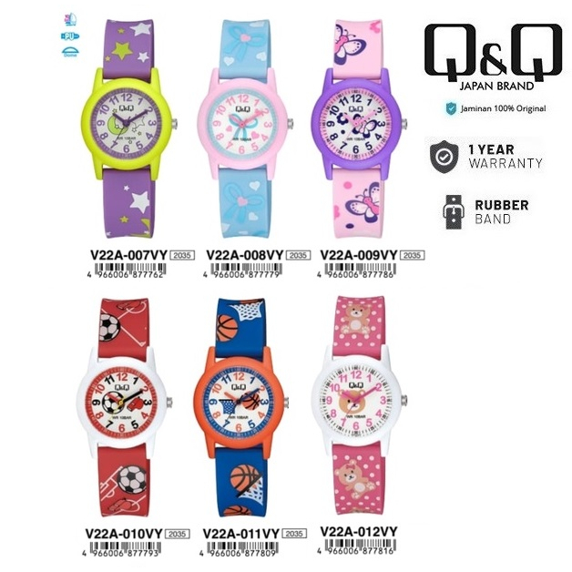 Q&Q QNQ QQ ORIGINAL RUBBER BAND KIDS WATCH CHILDRENS WATCH V22 V22A V22A- 007VY - 012VY