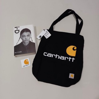 Carhartt WIP กระเป๋าผ้าแคนวาส ทรงโท้ท ลายโลโก้ สีดํา