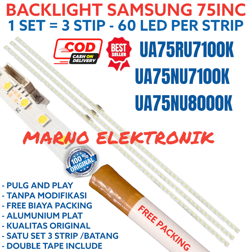 BACKLIGHT SAMSUNG 75IN 75NU UA75RU7100K UA75NU7100K UA75NU8000K UA 75RU7100K 60K 60LED