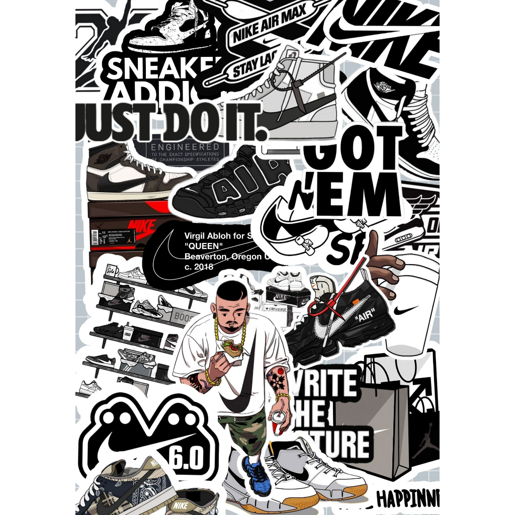 สติกเกอร์ไวนิล AESTHETIC NIKE JORDAN BLACK WHITE 20 ชิ้น | เคสโทรศัพท์มือถือ กันน้ํา สําหรับหมวกกันน็อค แล็ปท็อป