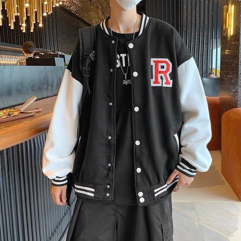 S - XXXXXL(6XL) VARSITY INITIAL R Jumbo Bigsize เสื้อแจ็คเก็ตขนแกะสไตล์เกาหลีสําหรับผู้หญิงและผู้ชาย
