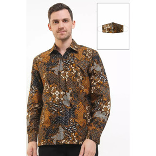 เสื้อเชิ้ตแขนยาว ผ้าฝ้าย พิมพ์ลาย Krisna Batik Adriel สําหรับผู้ชาย