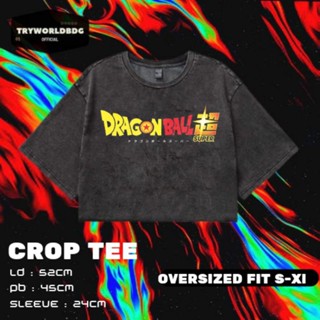 Tryworldbdg ลูกบอลดราก้อนบอล CROP ขนาดใหญ่ | เสื้อครอป โชว์หลัง | เสื้อยืด พิมพ์ลาย Dragon BALL SUPER WASHING VINTAGE TEE CROP TOP