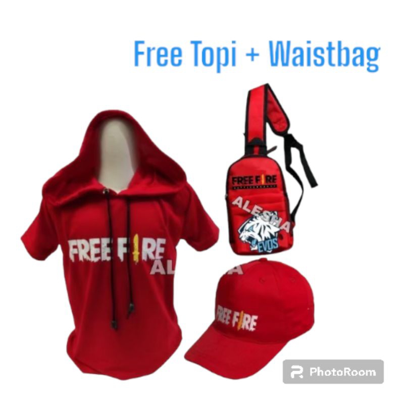 DBS HOOSIE FREEFIRE เสื้อฮู้ดเด็กเสื้อยืดแฟชั่น Freefire Motif Bonus Waistbag ล่าสุดหมวก