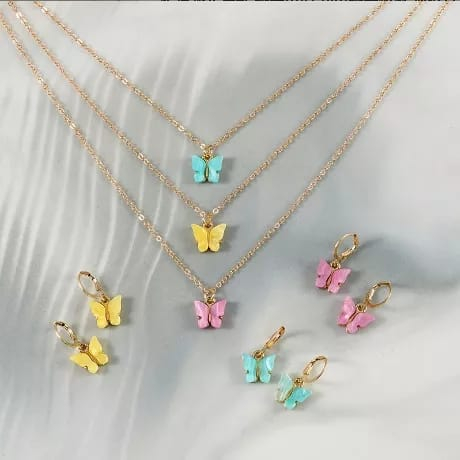 FANSTORE_PKU / / สร้อยคอไทเทเนียม / ผีเสื้อ / ผู้หญิง / โลชั่น / สีสันสดใส / สไตล์เกาหลี / ลายดาวเคร