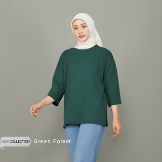 เสื้อยืดโปโล ผ้าฝ้าย ขนาดใหญ่ 3/4 24s M-XXL สีเขียว สําหรับผู้หญิง