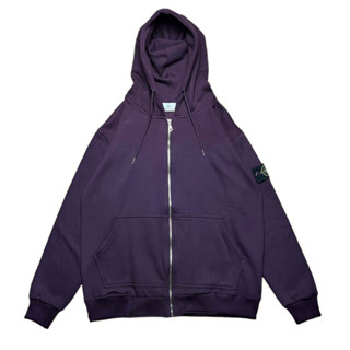 STONE ISLAND เสื้อแจ็กเก็ตกันหนาว คอกลม มีฮู้ด แต่งซิป ลายโลโก้หิน สีม่วง