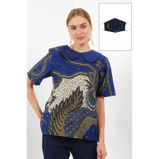 เสื้อแขนสั้น ผ้าฝ้าย ลาย Krisna Batik Arsita สีกรมท่า