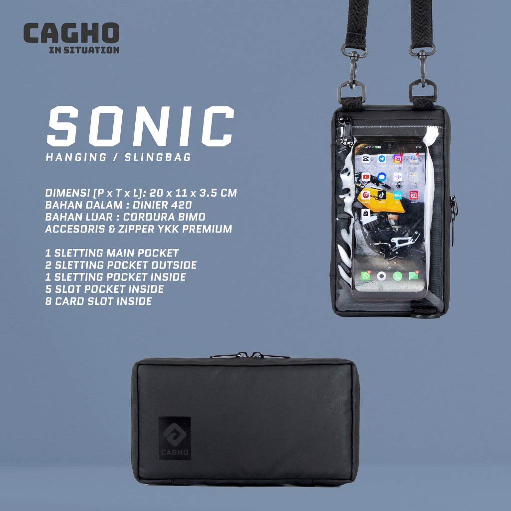 Cagho I SONIC แขวน Slingbag I กระเป๋าถือผู้ชาย I กระเป๋าคลัทช์ผู้ชายผู้หญิง I กันน้ําผู้ชาย Slingbag