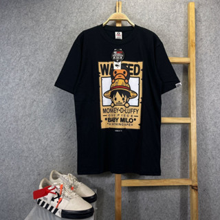 AAPE A BATHING APE เสื้อยืด พิมพ์ลาย ONE PIECE MONKEY D LUFFY WANTED BLACK