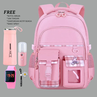 Tas Tas Ransel School SD&gt;SMP&gt; SMA Ransel Terbaru Wanita Tas Gendong ผ้าลูกฟูก Tas anak Free Botol Minu Free Jam Tangan Free Nano Spray