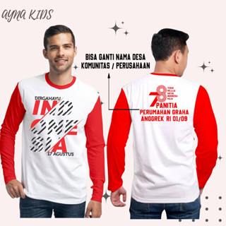 เสื้อยืดแขนยาว ผ้าฝ้าย แบบนิ่ม ลาย August 17th indonesia Cross สีแดง และสีขาว สําหรับผู้ใหญ่ ไซซ์ s m l xl xxl 3xl 4xl 5xl