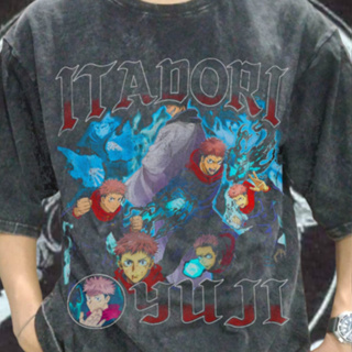 เสื้อยืด พิมพ์ลายอนิเมะมหาเวทย์ผนึกมาร Itadori Yuji Itadori Yuji โอเวอร์ไซซ์ สไตล์วินเทจ