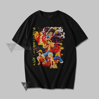 เสื้อยืด ผ้าฝ้าย พิมพ์ลายโลโก้อนิเมะ ONE PIECE Luffy in actions Kaos Distro 24s พรีเมี่ยม