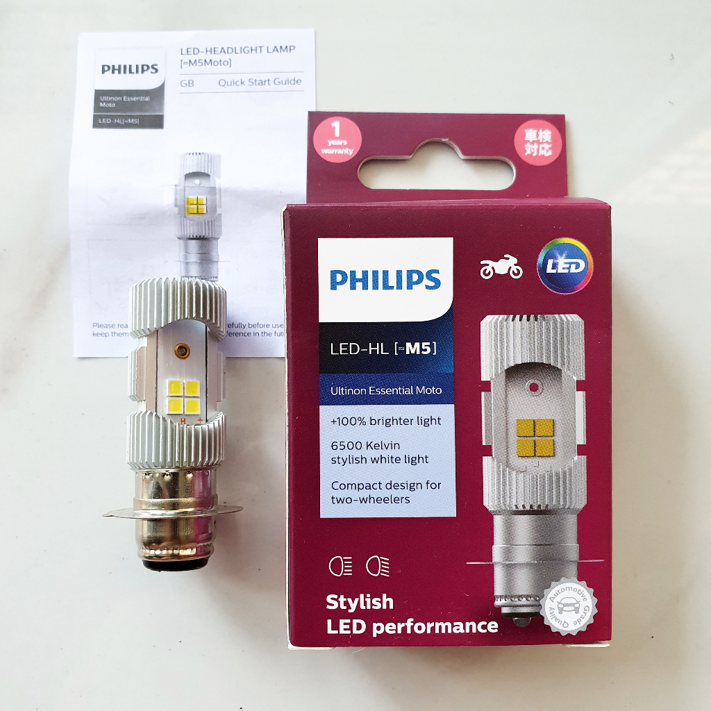 PHILIPS MOTORCYCLE LED HEADLIGHT BULB M5 H6 12V 1 ขาสีขาว