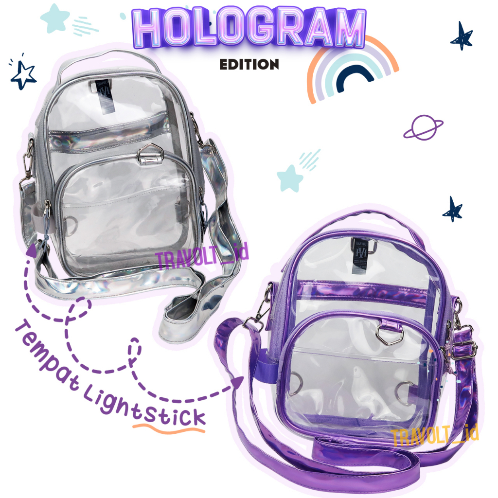 กระเป๋า HOLOGRAM EDITION 3in1 - กระเป๋าเป้สลิงโปร่งใส - Travolt - กระเป๋าคอนเสิร์ต KPOP PVC