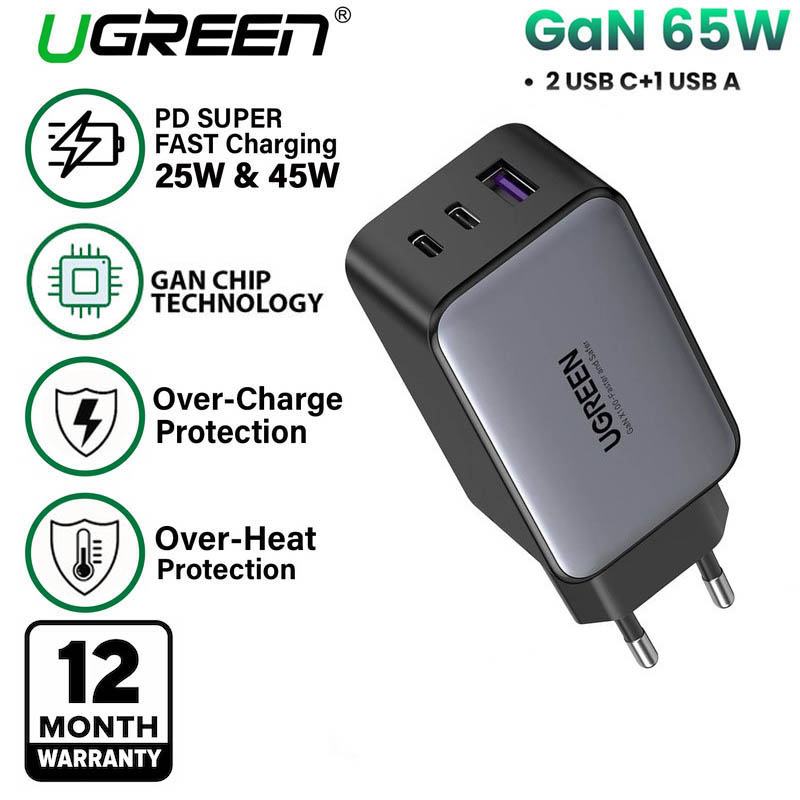 Ugreen 10335 Dual Type-C n USB Gan X Charger 65w - ชาร์จเร็ว Nexode รองรับ Android และ iPhone