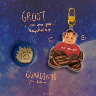 Groot "I love you guys" พวงกุญแจ &amp; Guardians Pin | กล้วยไม้