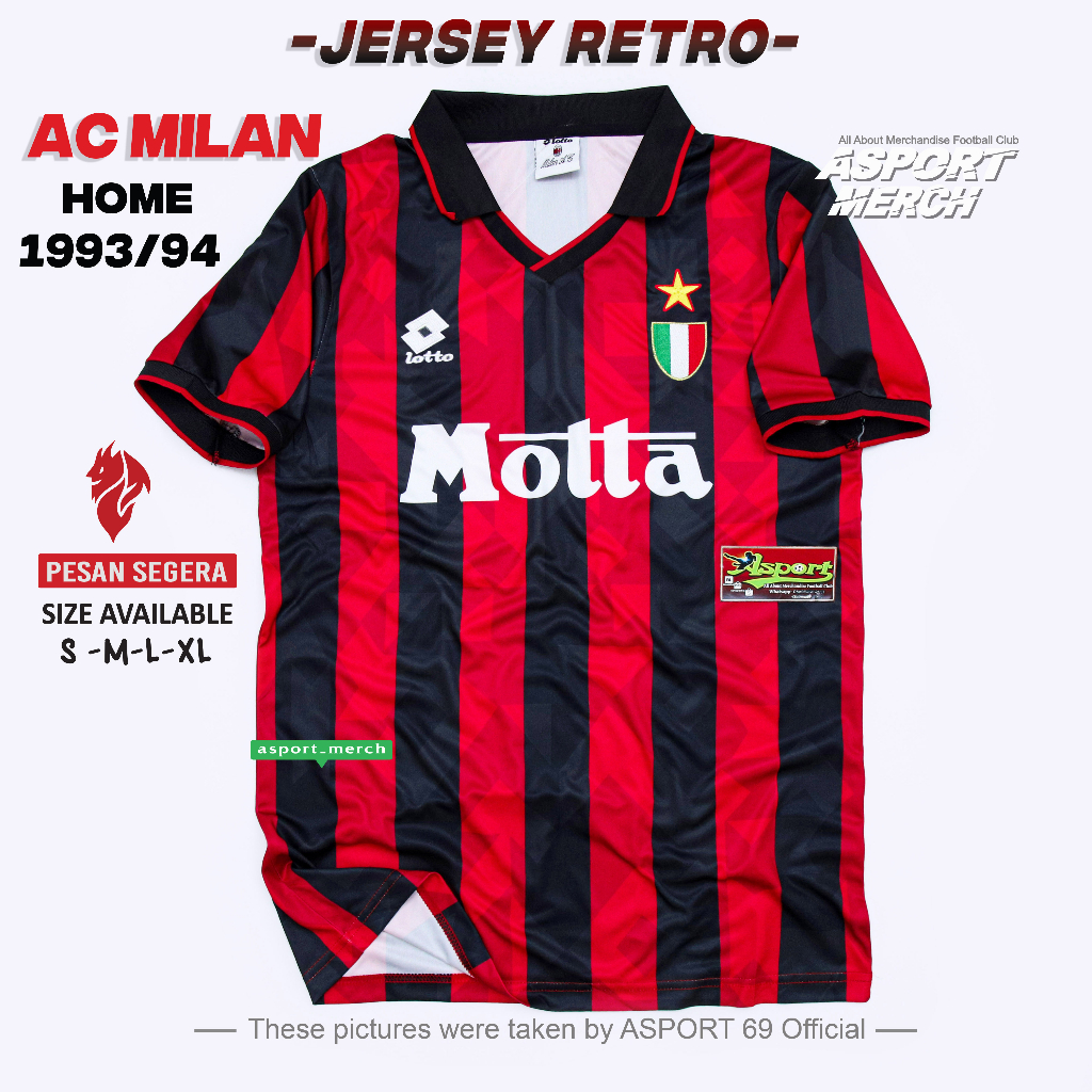 Milan RETRO HOME MOTTA AC Ball JERSEY 1993 1994 MILAN HOME RETRO JERSEY 93 94 นําเข้า