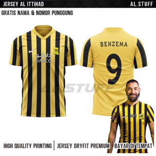 เสื้อกีฬาแขนสั้น ลายทีม Al Ittihad Premium Jersey 2023 ติดตั้งฟรีชื่อ และหมายเลขด้านหลัง