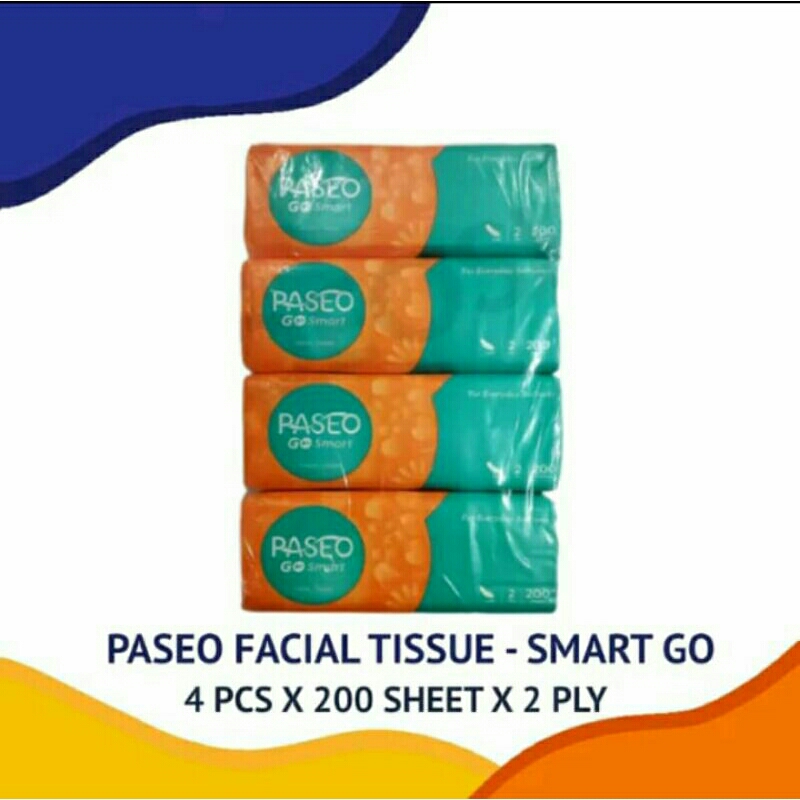 [4PACK] ทิชชู่ PASEO GO SMART FACIAL SOFT PACK 200S 2PLY