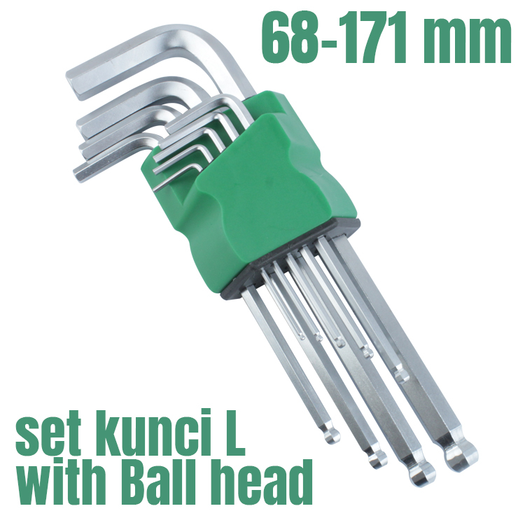 Suksestech L ชุดกุญแจลูกลื่น 9 ชิ้น 10197 เครื่องมือกุญแจหกเหลี่ยม Chrome Vanadium