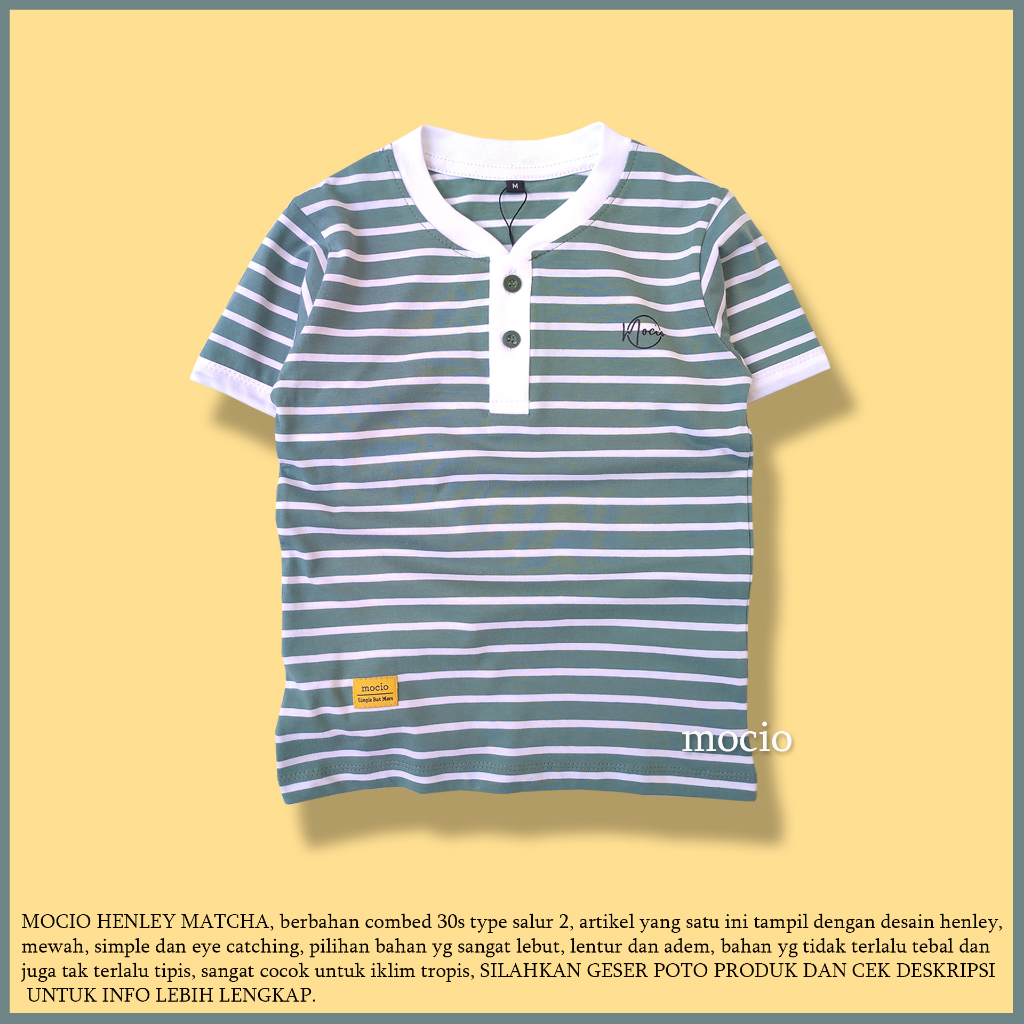 MOCIO HENLEY MATCHA - อายุ 1-12 ปี - henley - เสื้อยืดเด็ก henley - เสื้อยืดลาย - sage - เสื้อยืดเด็