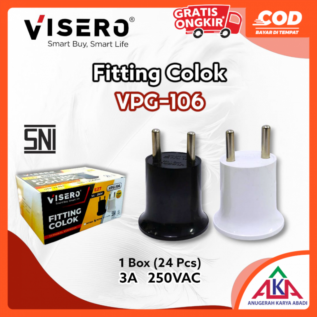VISERO VPG-106 E27 3A 250V ปลั๊กสีขาว/ดํา Fitting พร้อมขั้วทองเหลือง SNI