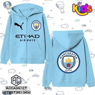 เสื้อแจ็กเก็ต เสื้อฮู้ดดี้ มีซิป ลายสโมสรฟุตบอล Manchester City สําหรับเด็กผู้ชาย และเด็กผู้หญิง