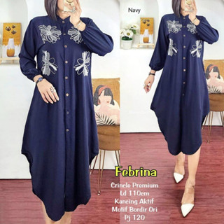 Tunic เสื้อทูนิคแขนยาว ปักลาย สีชมพู นําเข้าจากเกาหลี สําหรับผู้หญิง ไซซ์ใหญ่ สีกรมท่า WD M L XL XXL