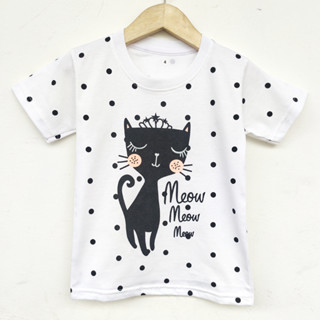 เสื้อยืด พิมพ์ลายแมว Meow สําหรับเด็กผู้หญิง