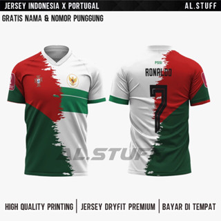 เสื้อกีฬาแขนสั้น ลายทีมชาติโปรตุเกส Jersey Indonesia x Portugal 2023