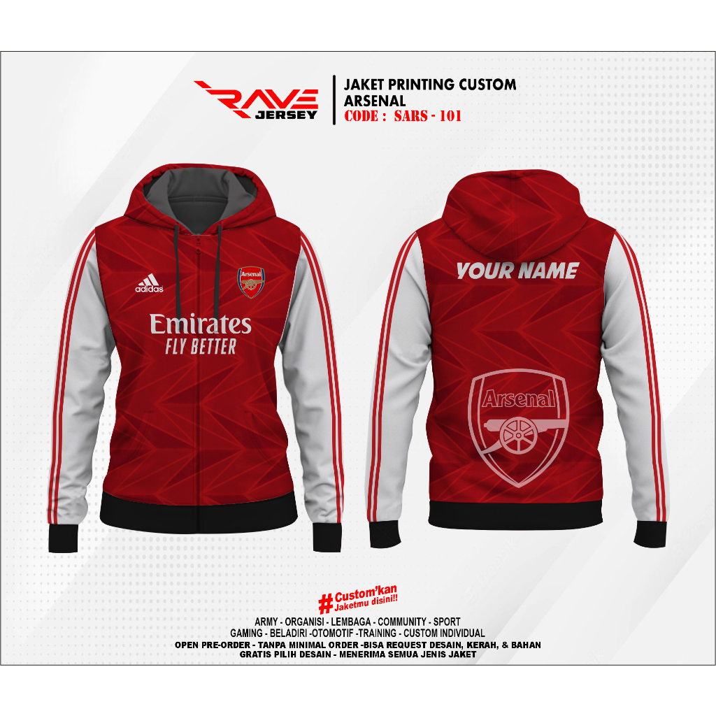 ARSENAL FOOTBALL CLUB JACKET FULL PRINTING SUBLIMATION CUSTOM (CUSTOM DESIGN)