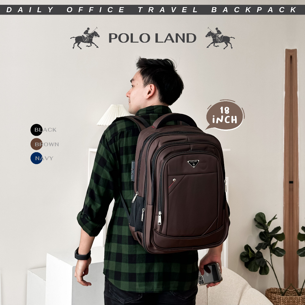 กระเป๋าเป้ POLO LAND JUMBO ของแท้ SIZE 18" สามารถเป็นขนาดใหญ่นําเข้าไนลอน MATERIAL OFFICE WORK BAG T