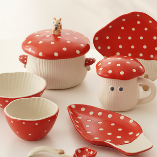 Mushroom Plate Series / Piring Mangkok Mug Sendok Keramik Jamur Polkadot Kado Hadiah Lucu Unik Gift / Cute Ceramic Set