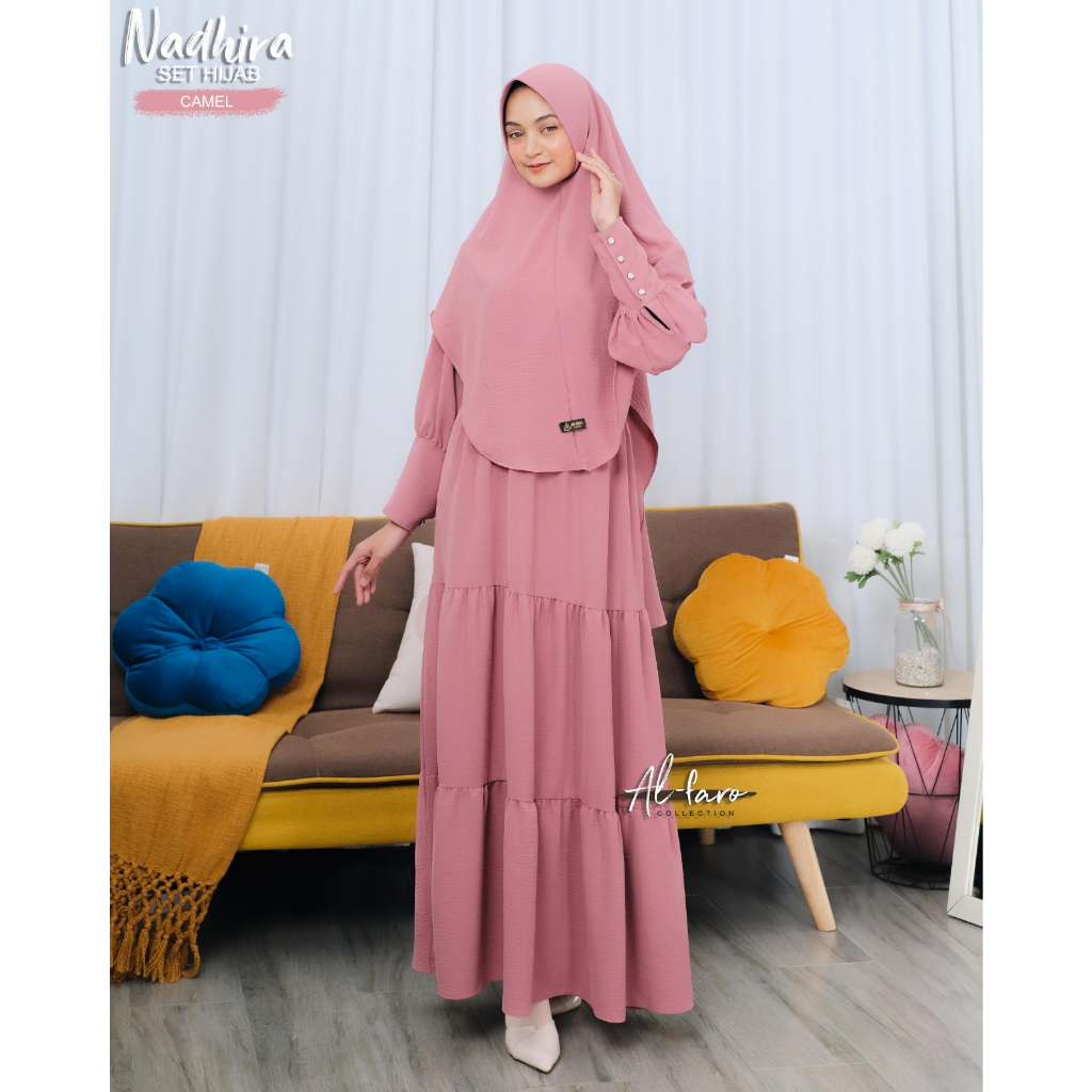 NADHIRA GAMIS SET HIJAB BY ALFARO LATEST Womens CRINGKLE GAMIS