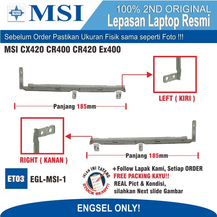 LAYAR ET03 EGL-MSI-1 MSI CX420 CR400 CR420 EX400 แล็ปท็อปหน้าจอ HINGE